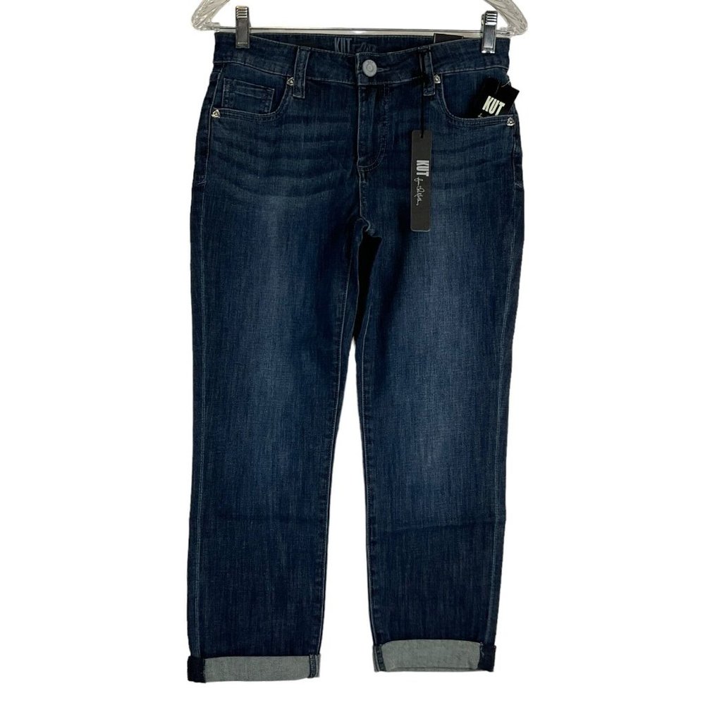Kut from the Kloth Jeans Womens Sz 2 Blue Bardot Crop Skinny Boyfriend Denim NWT - Picture 2 of 10